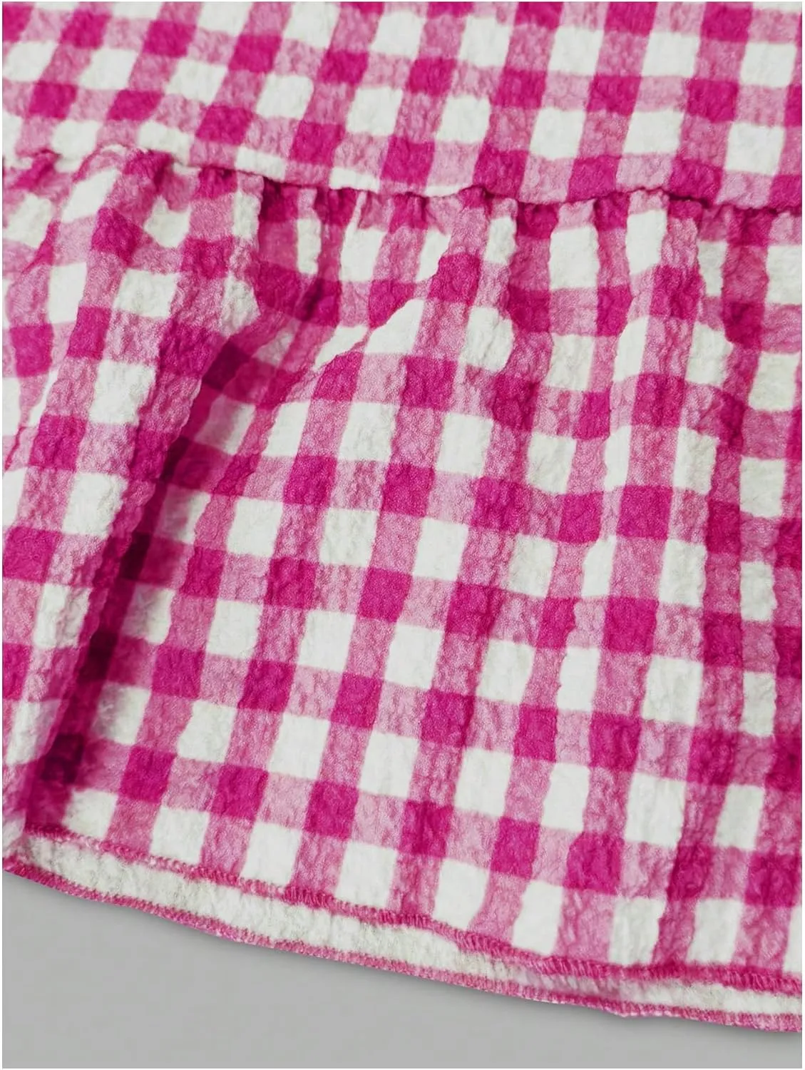 MakeMeChic Women's Y2K Gingham Wide Leg Pants Elastic Waist Ruffle Hem Loose Trousers Loungewear