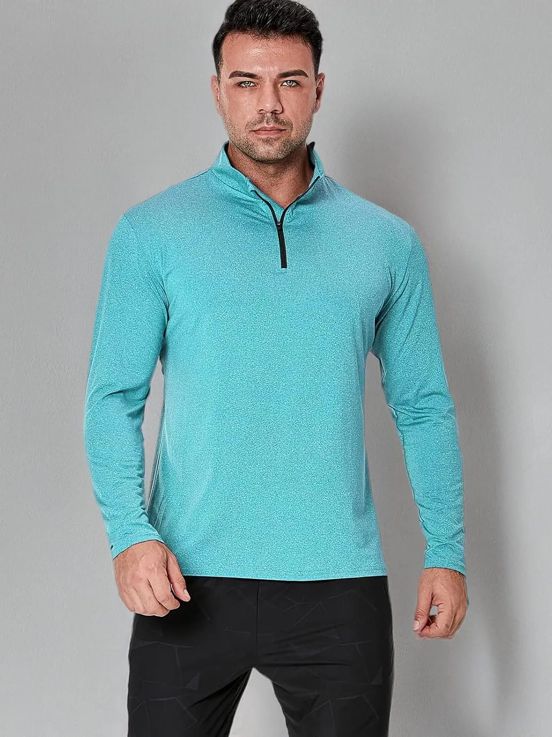 MANSDOUR Men's Quick-Dry Active Sports Shirts Quarter Zip Long Sleeve Running Pullover Tops Outdoor Sweatshirt