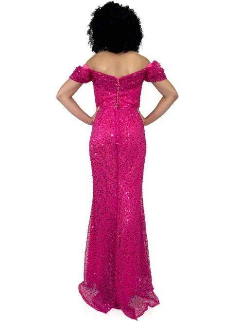 Marc Defang 8228 Long Fitted off the shoulder Dress Overskirt train Prom Pageant Wedding
