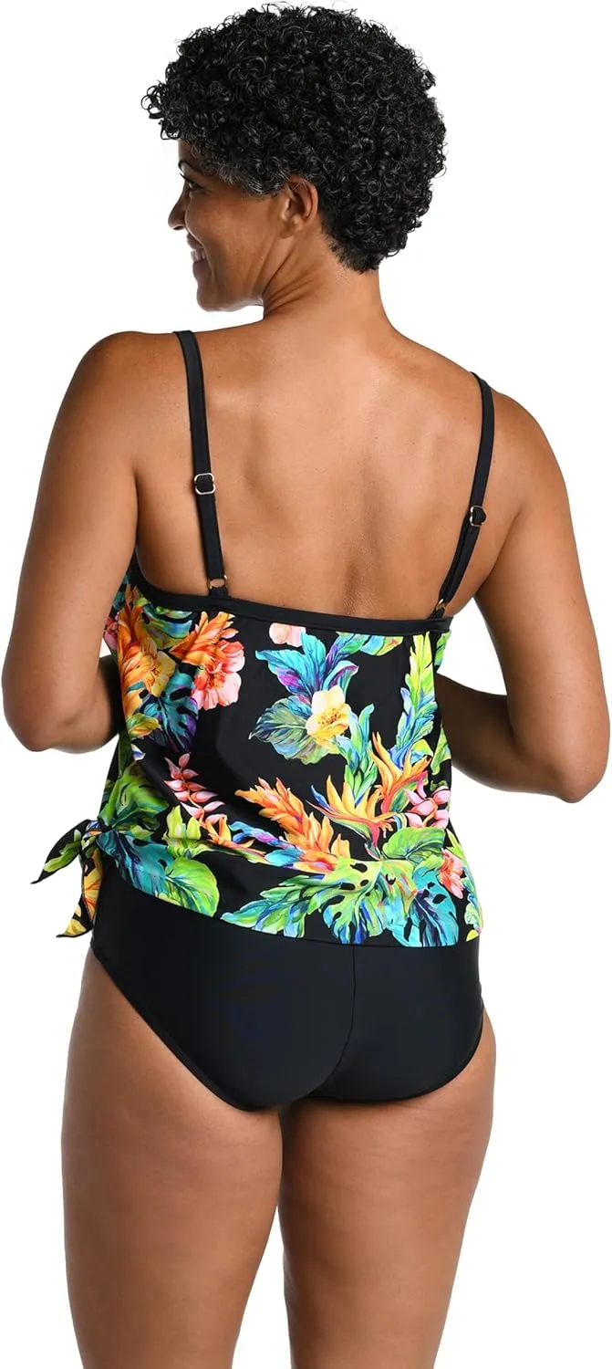 Maxine Of Hollywood Women's One Piece Bathing Suit Scoop Neck Faux Side Tie Swimsuit