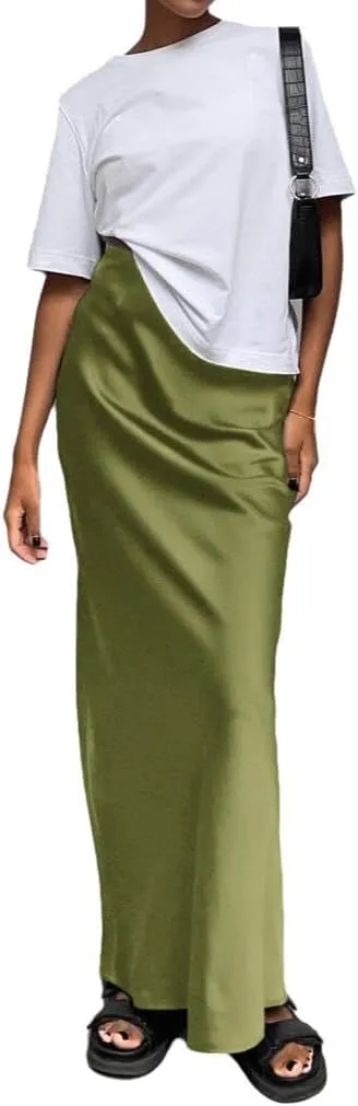 Melliflo Women's Satin Silky Maxi Skirt High Waist Flowy A Line Long Skirt Elegant Slim Fit Y2k Maxi Skirt