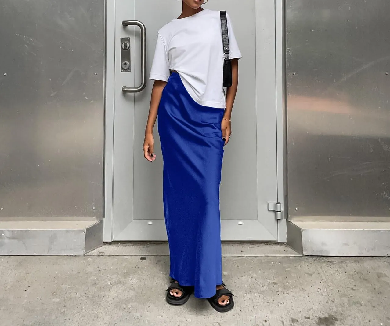 Melliflo Women's Satin Silky Maxi Skirt High Waist Flowy A Line Long Skirt Elegant Slim Fit Y2k Maxi Skirt