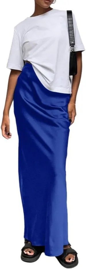 Melliflo Women's Satin Silky Maxi Skirt High Waist Flowy A Line Long Skirt Elegant Slim Fit Y2k Maxi Skirt