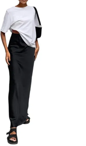 Melliflo Women's Satin Silky Maxi Skirt High Waist Flowy A Line Long Skirt Elegant Slim Fit Y2k Maxi Skirt