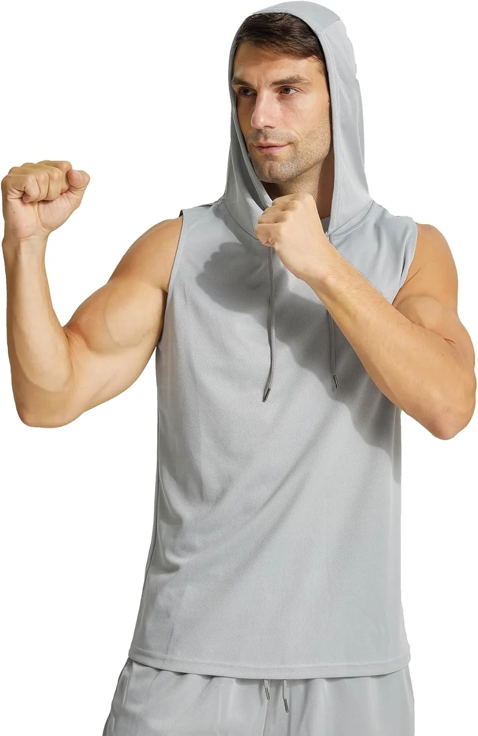 Mens Active Workout Hooded Tank Tops Sleeveless Quick Dry, Athletic Running Trainning Cut Off Muscle Gym Shirt