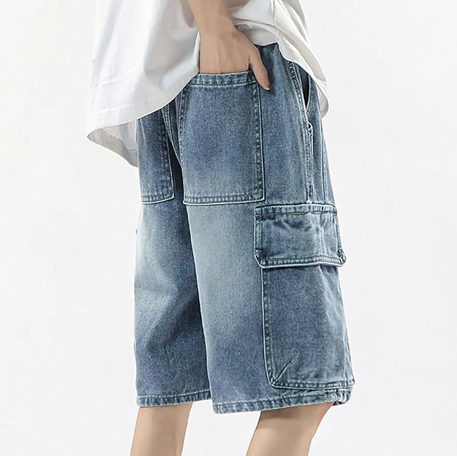 Mens Baggy Denim Jorts Y2K Loose Hip Hop Jean Shorts Summer Casual Short Jeans Streetwear Clothes