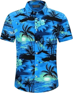 Men's Casual Button-Down Shirts, Tropical Short Sleeve Floral Printed Beach Hawaiian Shirt for Men Holiday