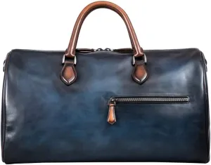 Men's Genuine Leather Tote Bags Large Capacity Boston Men's Bag (Blue)
