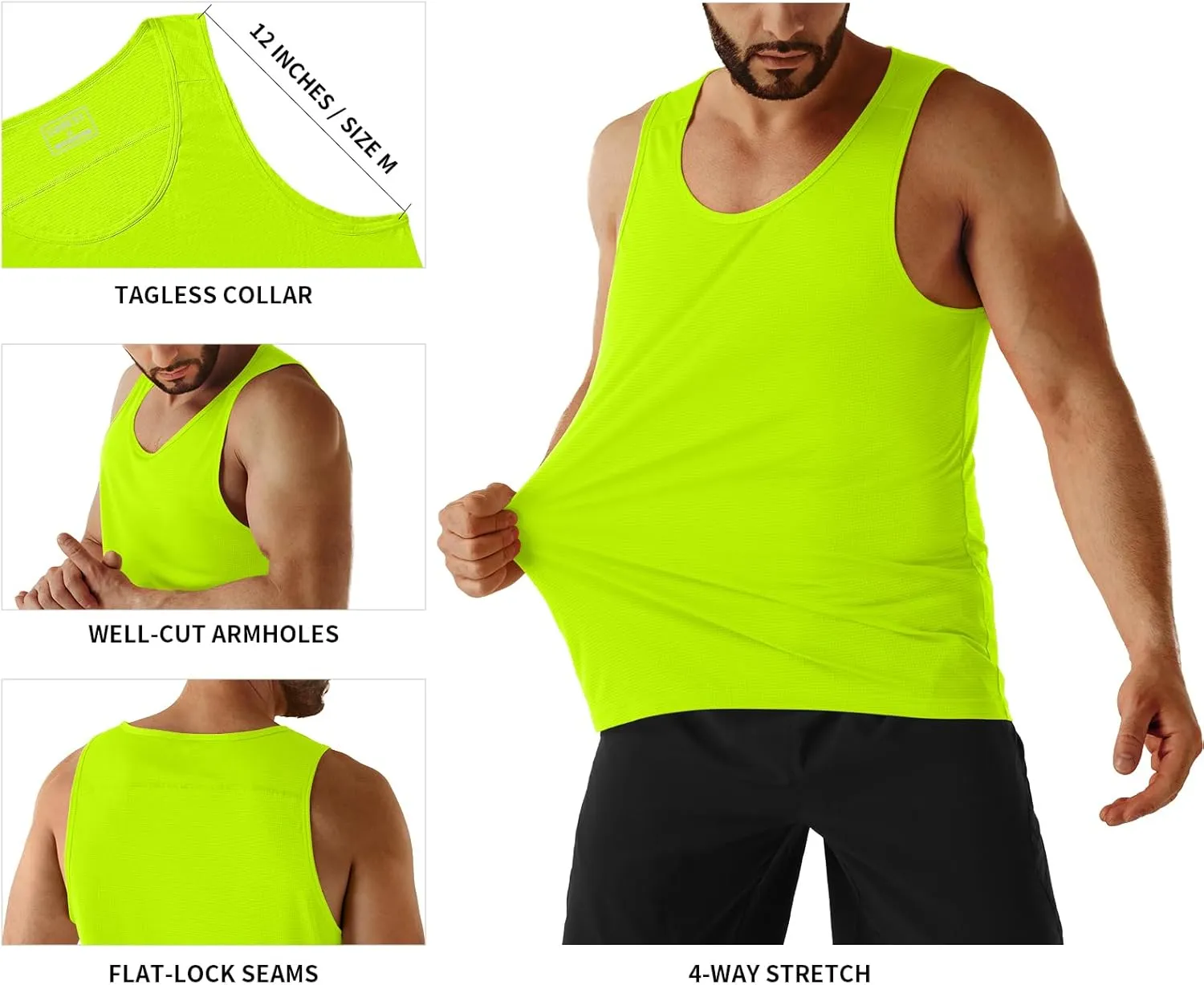 Men's Neon Swim Tank Tops Quick Dry Running Athletic Workout Gym Yoga Swimming Beach Marathon Muscle Sleeveless Shirts