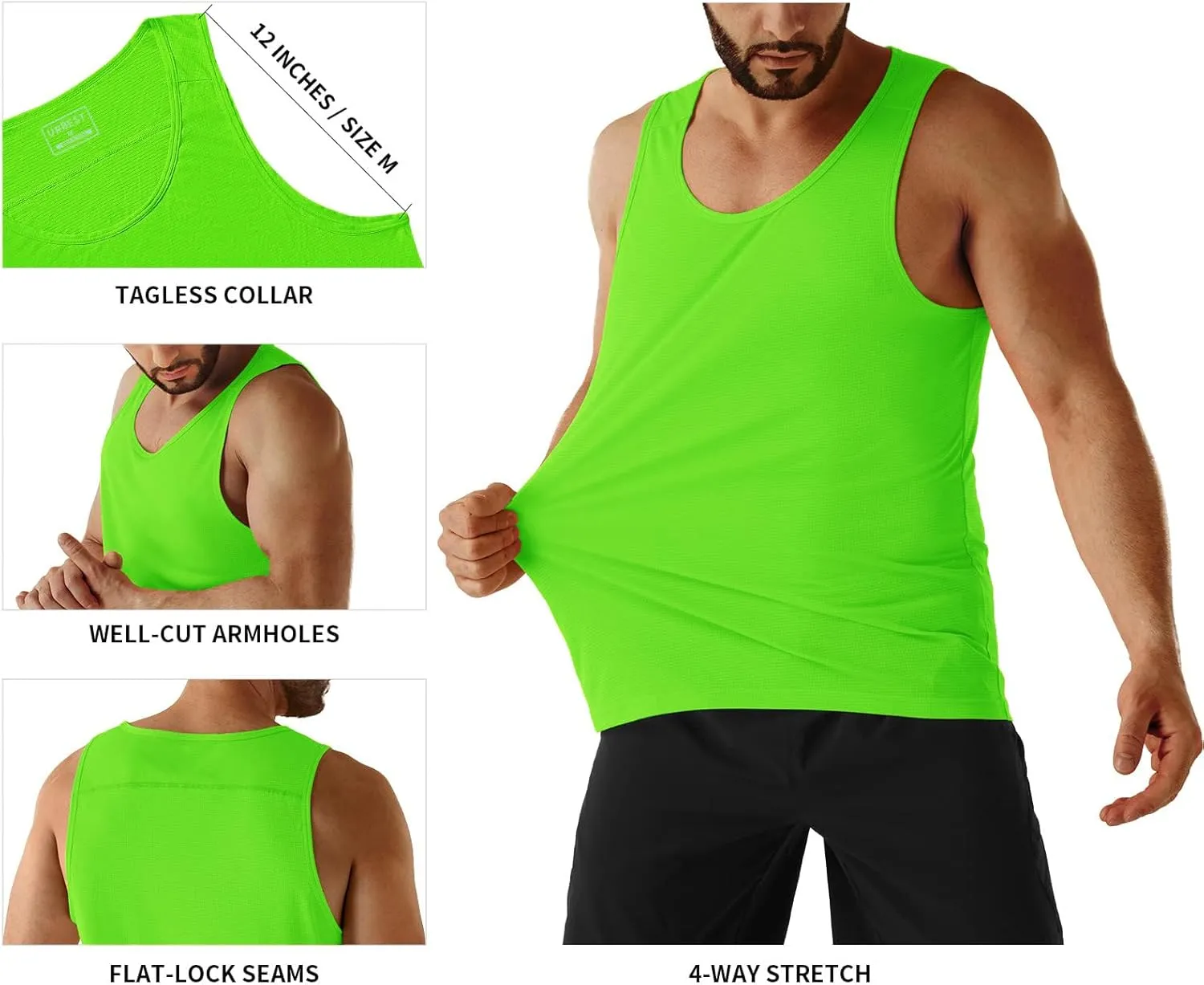 Men's Neon Swim Tank Tops Quick Dry Running Athletic Workout Gym Yoga Swimming Beach Marathon Muscle Sleeveless Shirts
