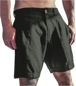 Mens Shorts Summer Trendy Cotton Linen Beach Pants Elastic Waist Button Trousers Breathable Running Pants with Pokets