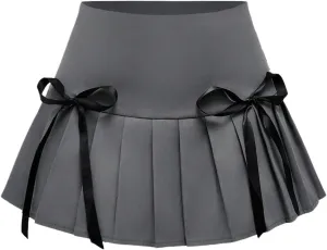Milumia Women's Bow Knot Pleated Mini Skirt Y2k Low Waist Flare A Line Casual Skirts