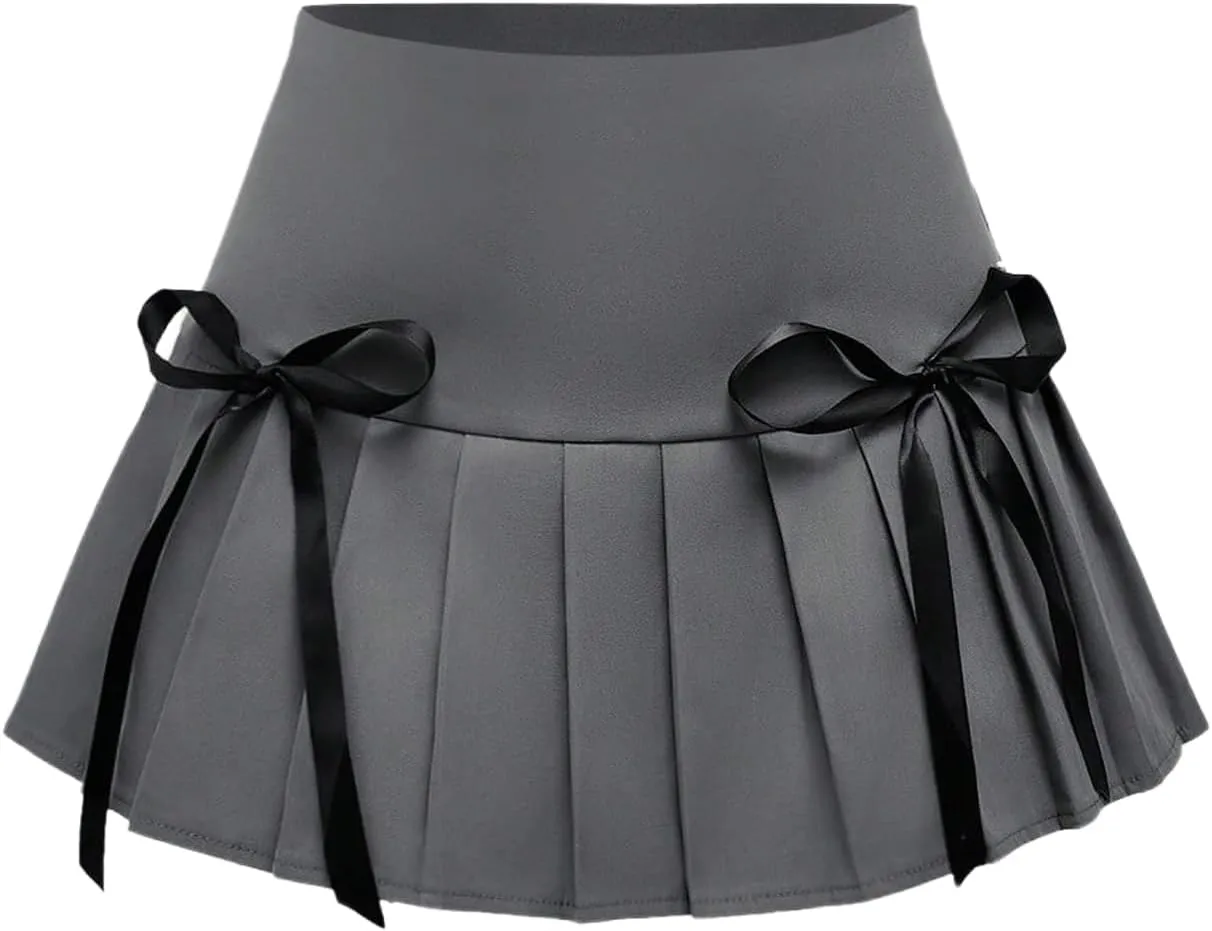 Milumia Women's Bow Knot Pleated Mini Skirt Y2k Low Waist Flare A Line Casual Skirts