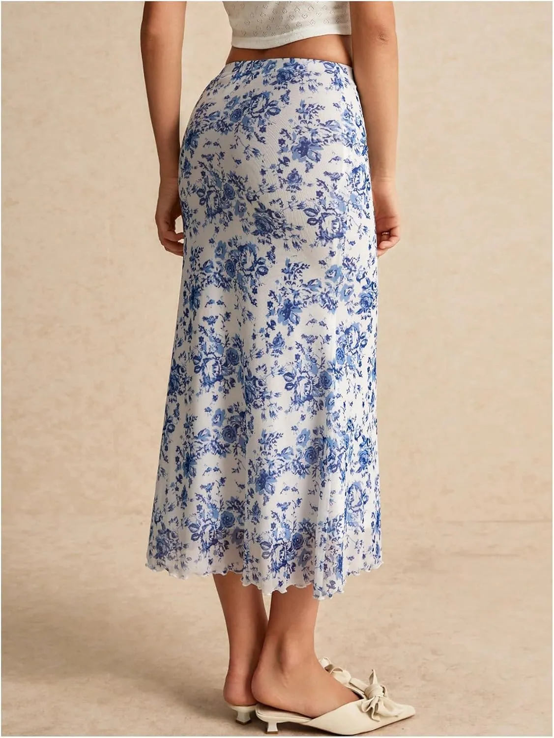 Milumia Women's Floral Print High Waist Ruffled Fishtail Bodycon Long Skirts