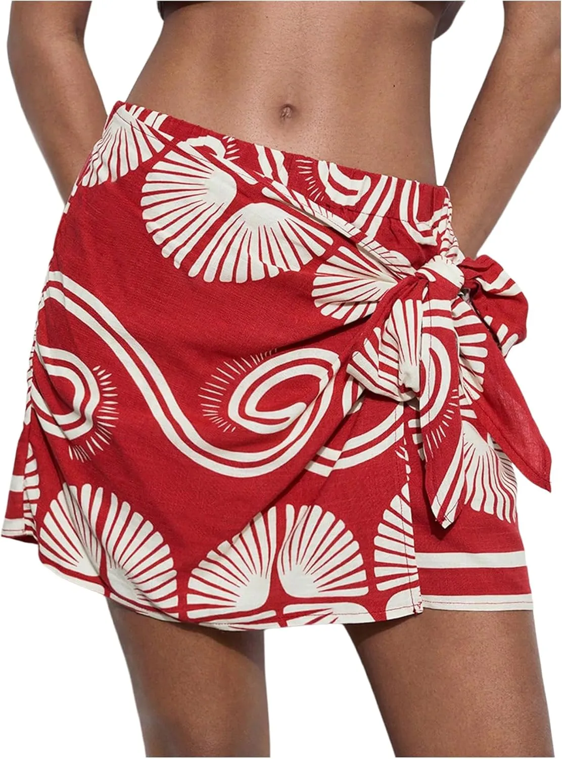 Milumia Women's Tropical Bow Knot Side Shorts Boho Elastic Low Waist Wrap Skorts