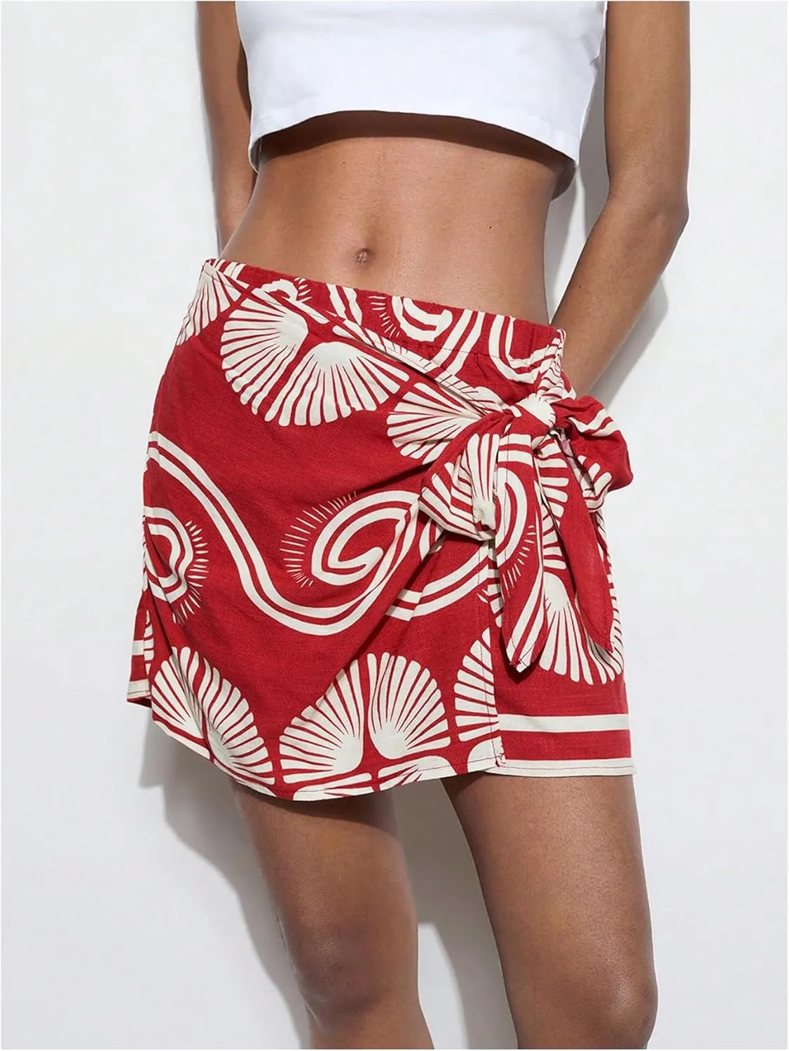 Milumia Women's Tropical Bow Knot Side Shorts Boho Elastic Low Waist Wrap Skorts