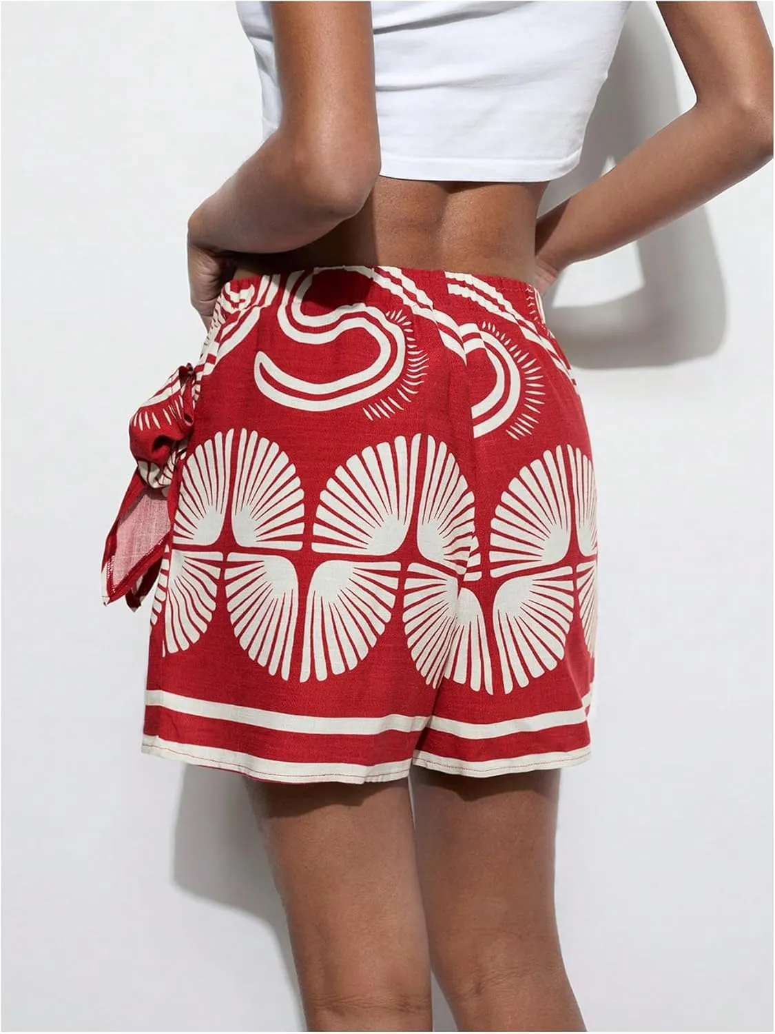 Milumia Women's Tropical Bow Knot Side Shorts Boho Elastic Low Waist Wrap Skorts