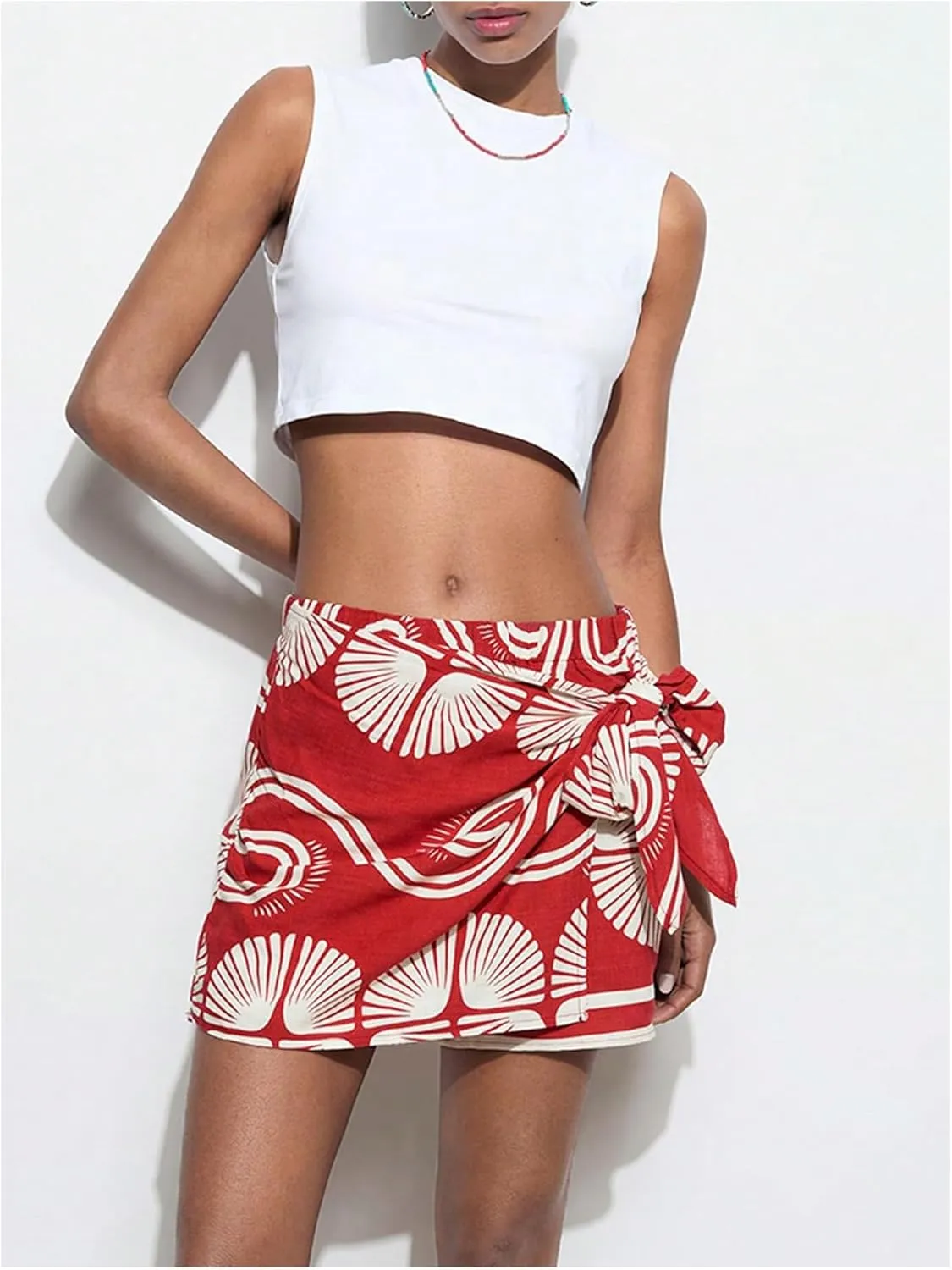 Milumia Women's Tropical Bow Knot Side Shorts Boho Elastic Low Waist Wrap Skorts