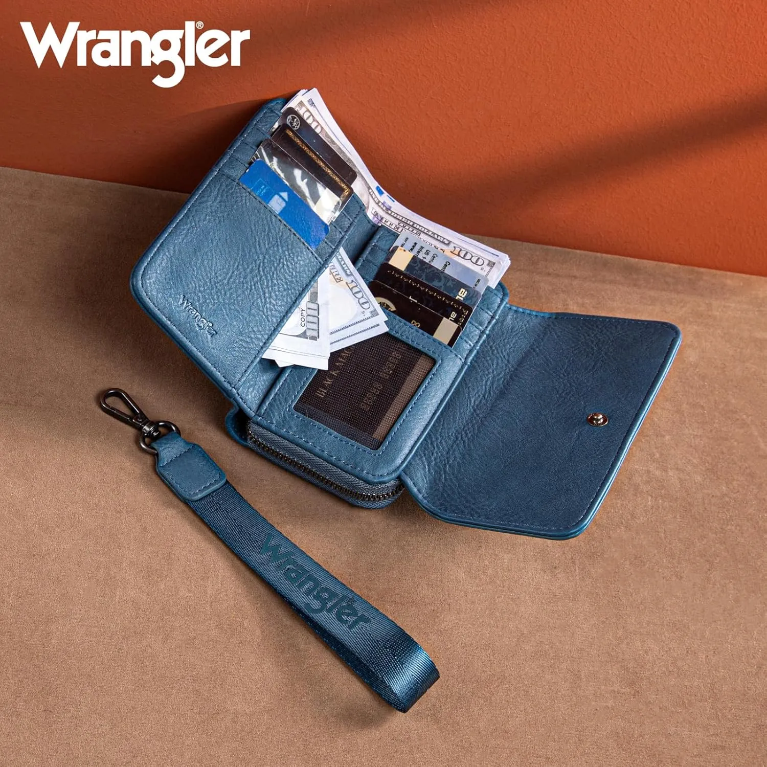 Montana West X Wrangler Wallet Purse for Women Minimalist Wristlet Wallet with RFID Blocking Credit Card Holder