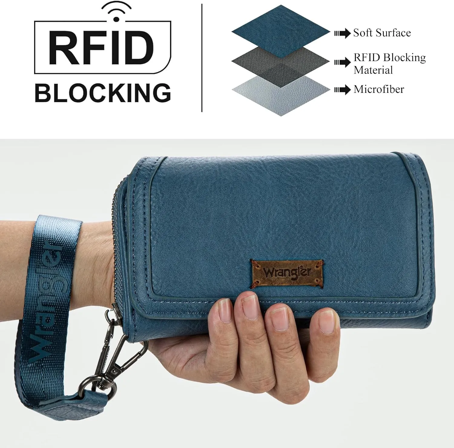 Montana West X Wrangler Wallet Purse for Women Minimalist Wristlet Wallet with RFID Blocking Credit Card Holder