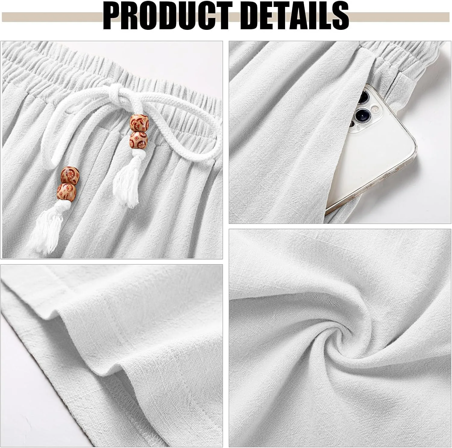 Neer 2 Pack Men's Linen Shorts, Casual Lightweight Drawstring Shorts 9 Inch Inseam Elastic Waist Short Pants with Pockets