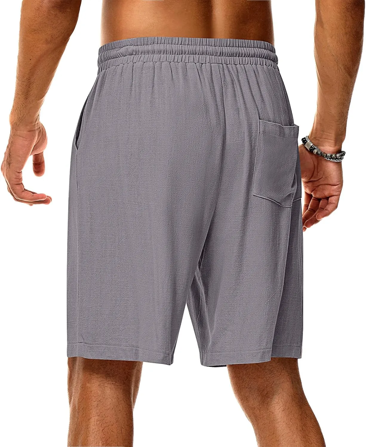 Neer 2 Pack Men's Linen Shorts, Casual Lightweight Drawstring Shorts 9 Inch Inseam Elastic Waist Short Pants with Pockets