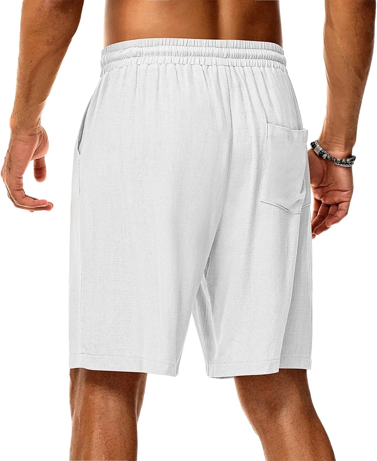 Neer 2 Pack Men's Linen Shorts, Casual Lightweight Drawstring Shorts 9 Inch Inseam Elastic Waist Short Pants with Pockets