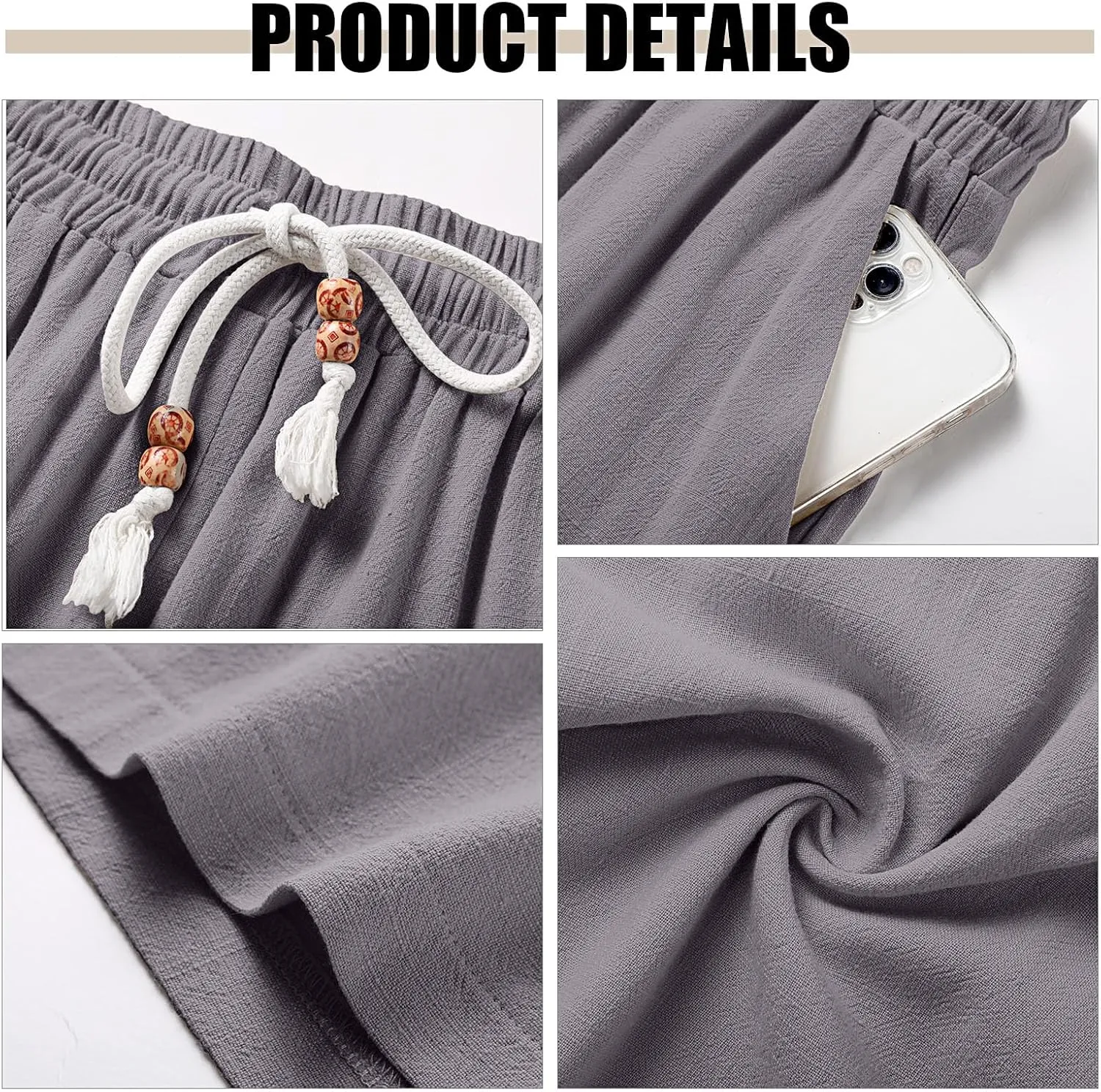 Neer 2 Pack Men's Linen Shorts, Casual Lightweight Drawstring Shorts 9 Inch Inseam Elastic Waist Short Pants with Pockets