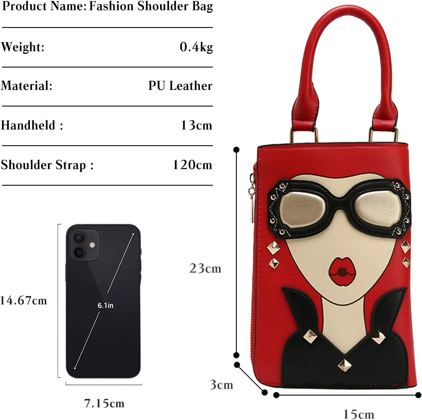 Novelty 3D Lady Face Crossbody Bag Elegant Shoulder Bag PU Leather Handbag for Women Top-handle Bag Small Satchel Bag