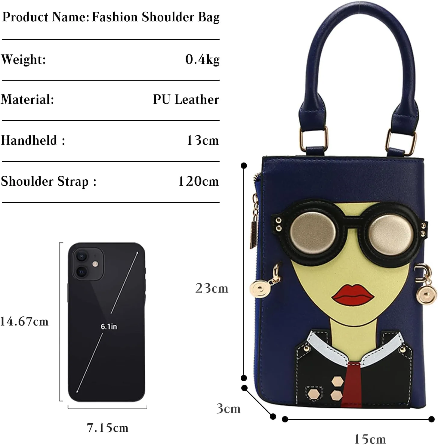Novelty 3D Lady Face Crossbody Bag Elegant Shoulder Bag PU Leather Handbag for Women Top-handle Bag Small Satchel Bag