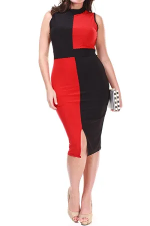 Plus Size Mock Neck Color Block Dress