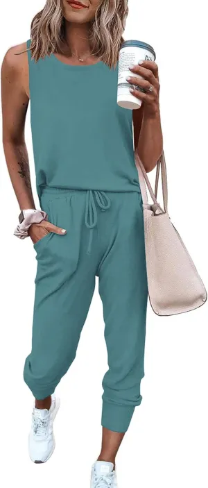 PRETTYGARDEN Women's Two Piece Outfit Sets Casual Summer Sleeveless Crewneck Tops and Sweatpants Active Tracksuit Lounge Wear