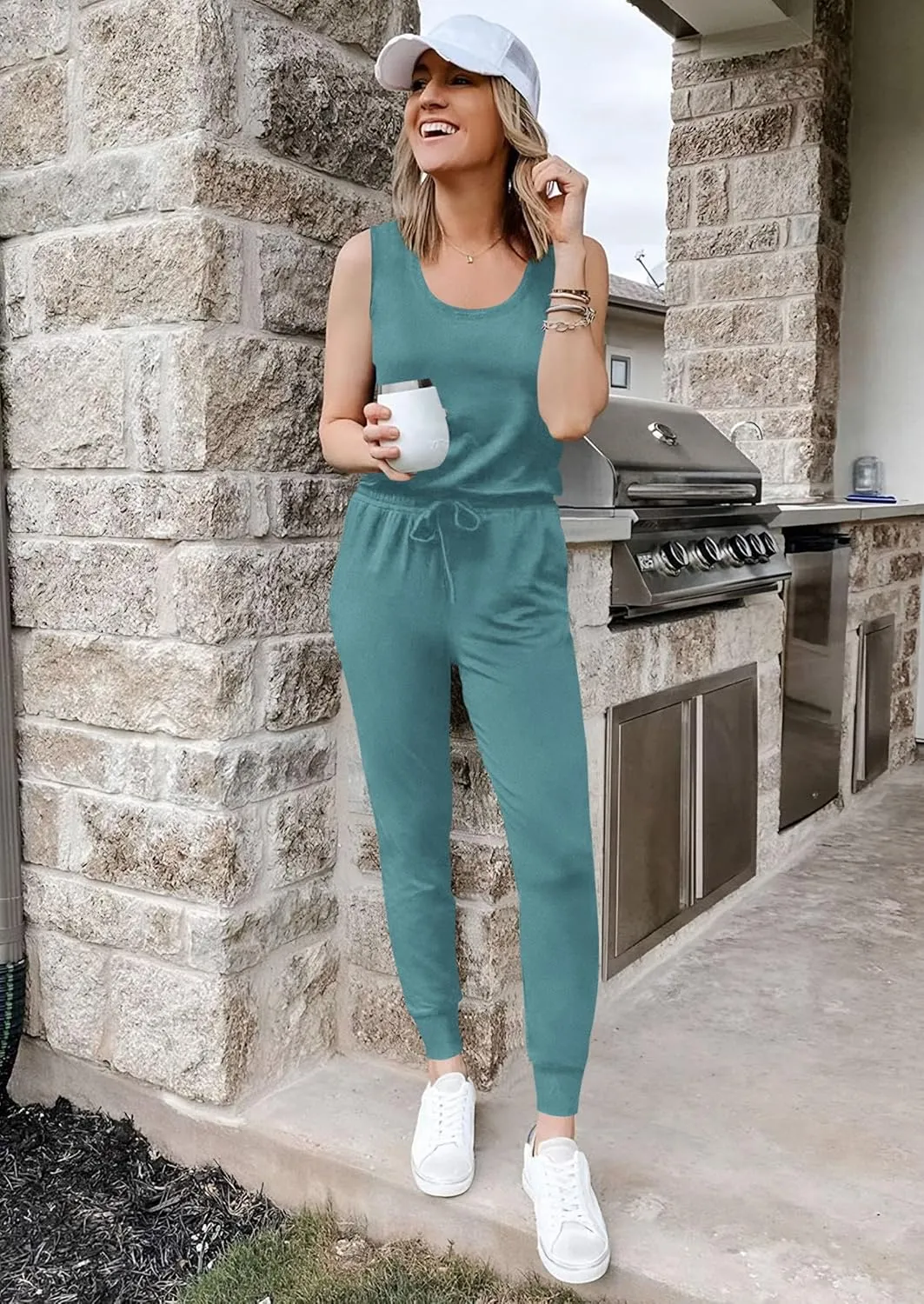 PRETTYGARDEN Women's Two Piece Outfit Sets Casual Summer Sleeveless Crewneck Tops and Sweatpants Active Tracksuit Lounge Wear