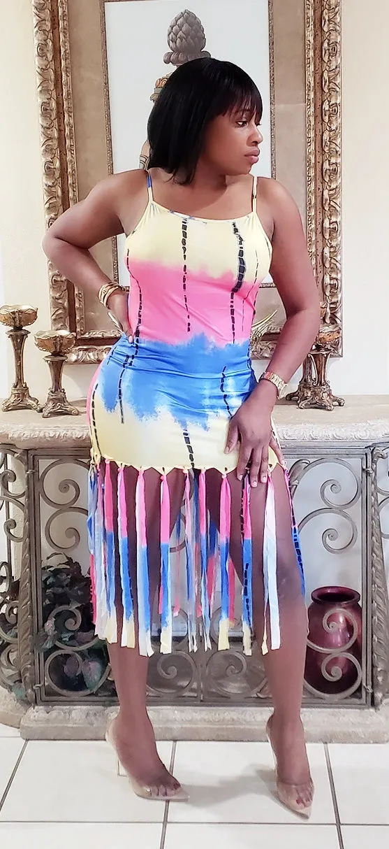 Print Fringe Dress