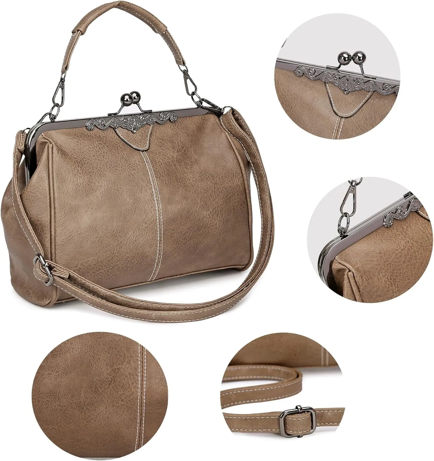 PU Leather Handbags for Women Evening Clutch Satchel Purse Tote Women Vintage Kiss Lock