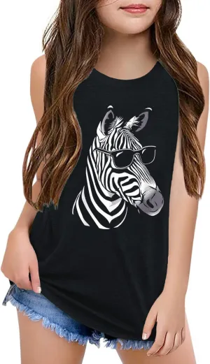 Qbily Tank Tops for Girls Kids Summer Casual Cute Sleeveless Crewneck Graphic T Shirt 5-14 Years