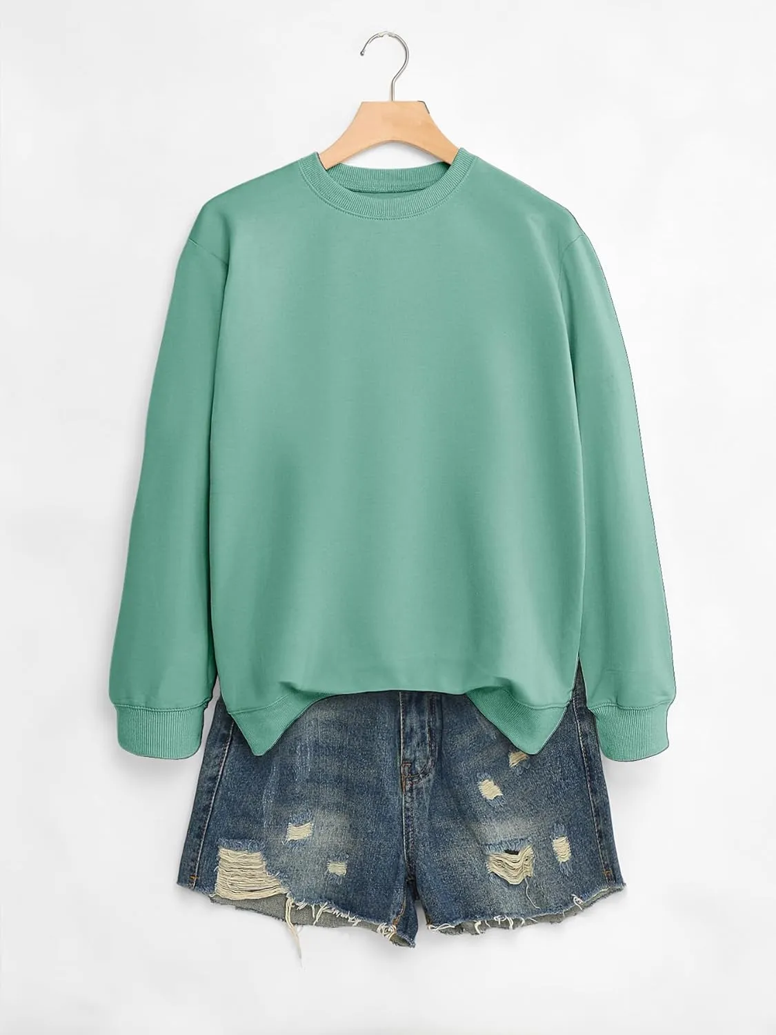 QYZ-Top Women's Casual Crew Neck Sweatshirts Long Sleeve Solid Tunic Tops Loose Pullovers