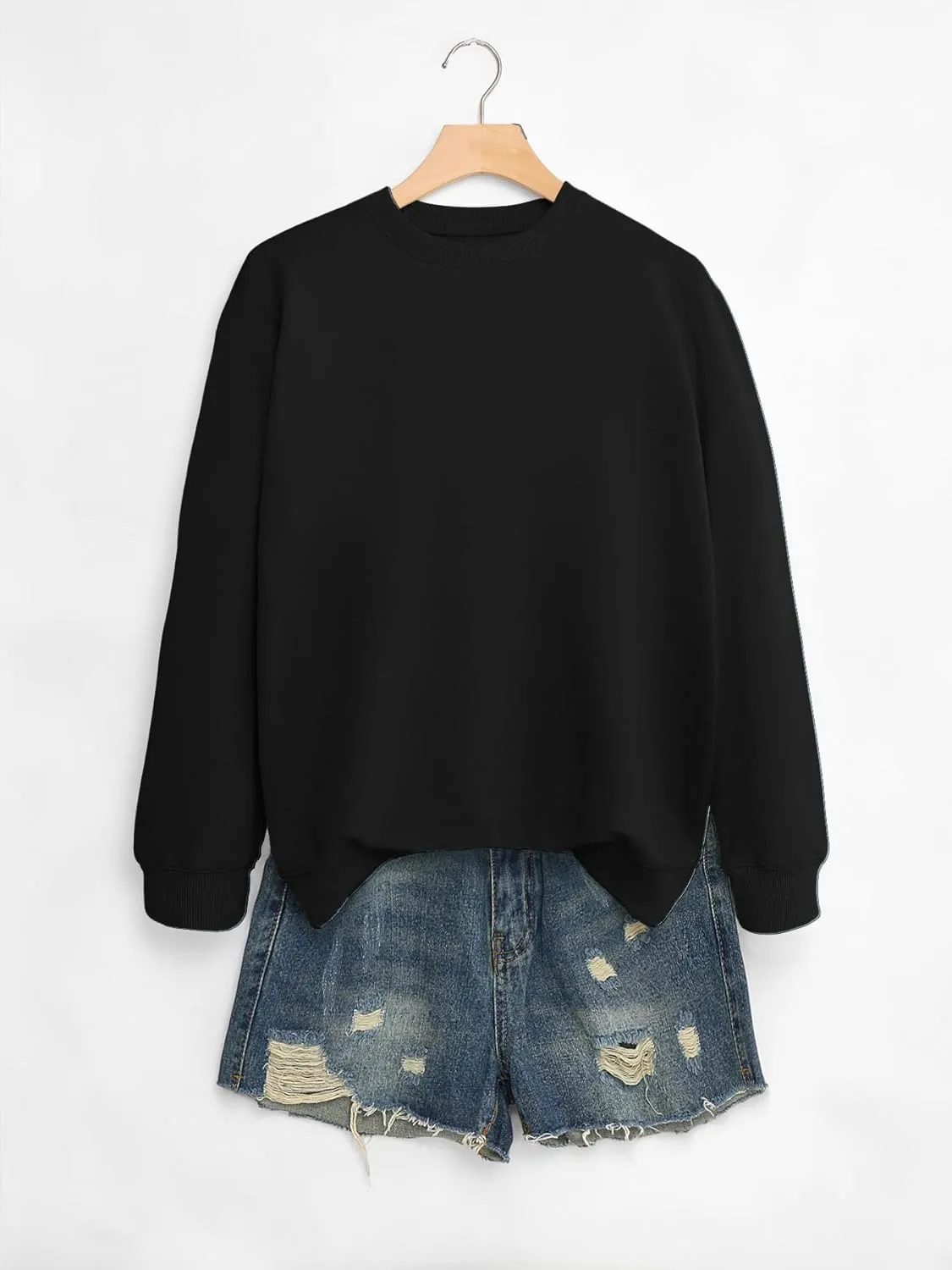 QYZ-Top Women's Casual Crew Neck Sweatshirts Long Sleeve Solid Tunic Tops Loose Pullovers