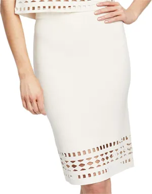 Rachel Roy Womens Cutout Pencil Skirt, Off-White, Small