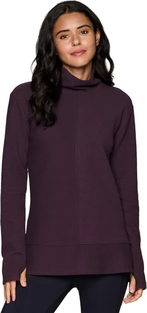 RBX Active Women's Ultra Soft Quilted Cowl Neck Pullover Sweater, Lightweight Mock Neck Tunic Sweatshirt with Thumbholes