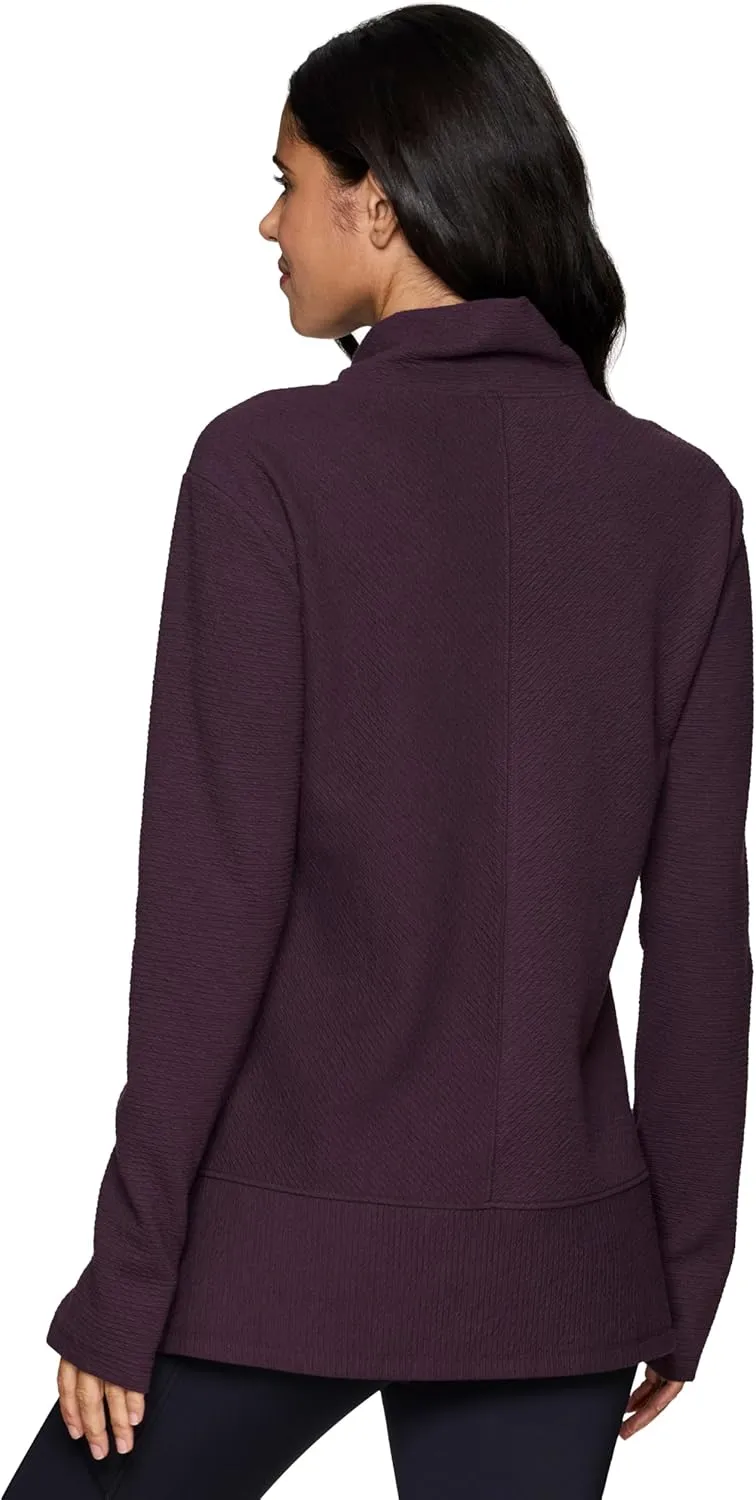 RBX Active Women's Ultra Soft Quilted Cowl Neck Pullover Sweater, Lightweight Mock Neck Tunic Sweatshirt with Thumbholes