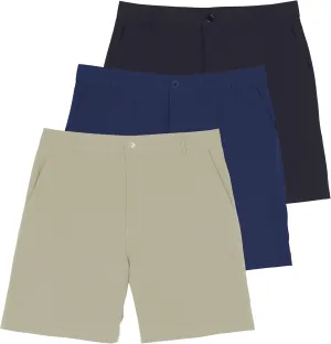 Real Essentials 3 Pack: Mens 7" Golf Shorts Pockets - Flat Front Casual Work Workout Active Hiking Sport