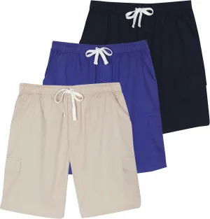 Real Essentials 3 Pack: Men's 9" Elastic Waistband Cargo Short with Drawstring