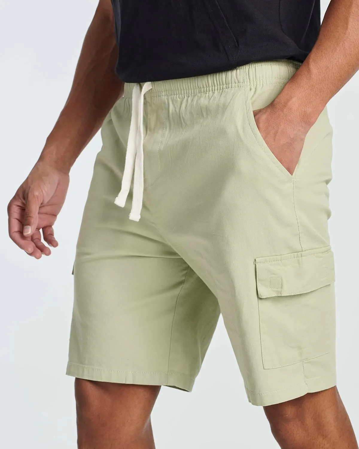 Real Essentials 3 Pack: Men's 9" Elastic Waistband Cargo Short with Drawstring