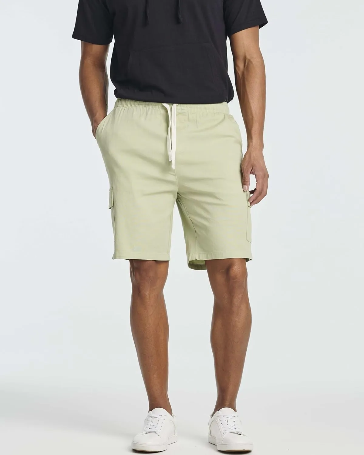 Real Essentials 3 Pack: Men's 9" Elastic Waistband Cargo Short with Drawstring