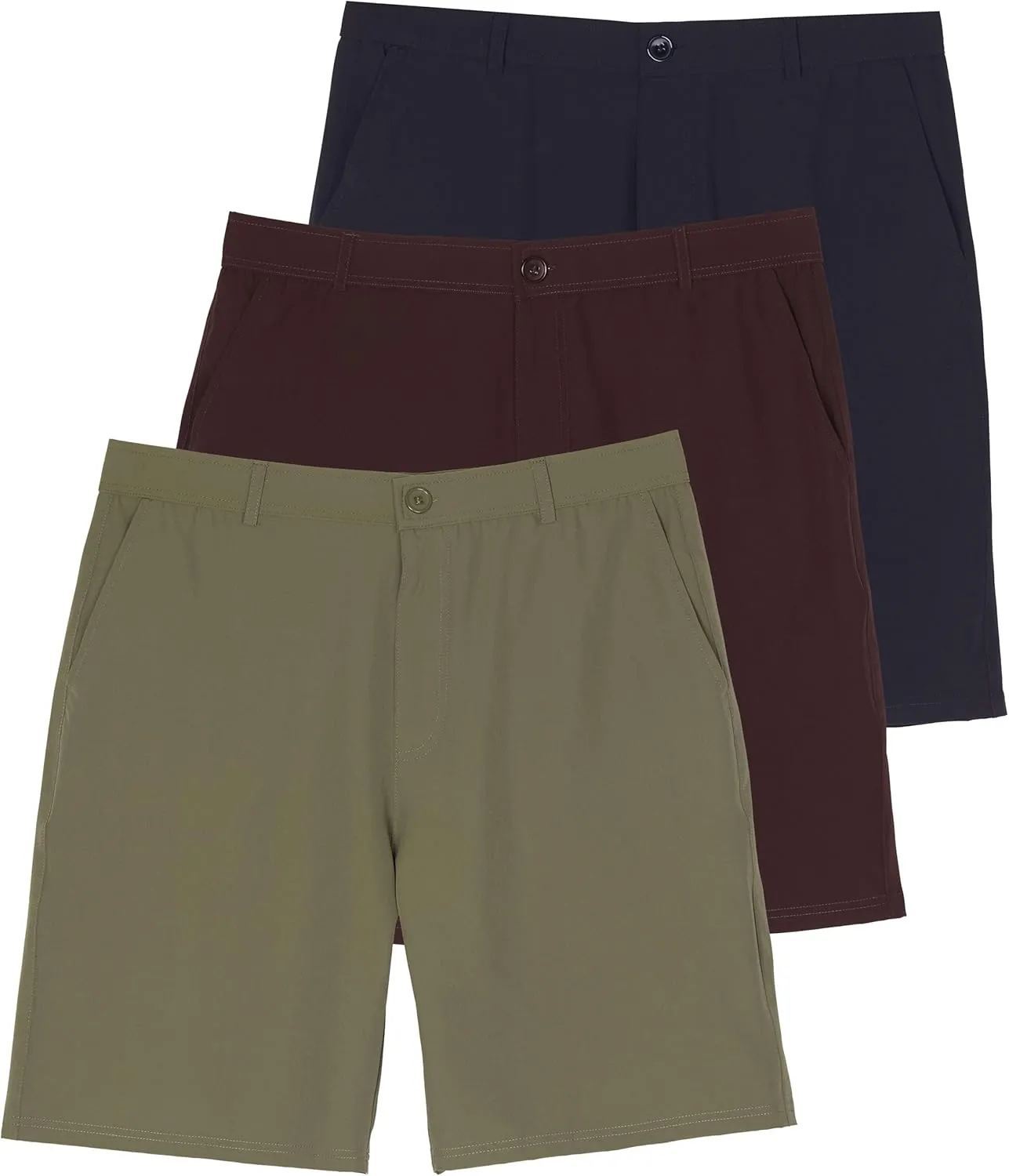 Real Essentials 3 Pack: Mens 9" Golf Shorts Pockets - Flat Front Casual Work Workout Active Hiking Sport
