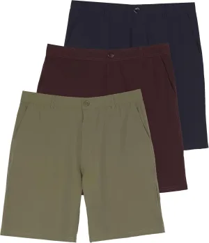 Real Essentials 3 Pack: Mens 9" Golf Shorts Pockets - Flat Front Casual Work Workout Active Hiking Sport