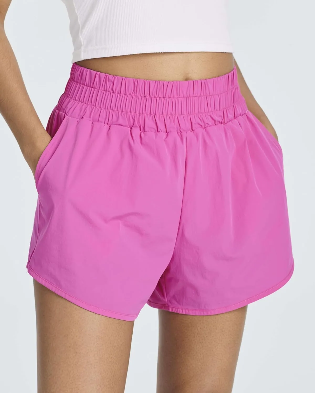 Real Essentials 4 Pack Women's 2.5'' High Waisted Running Shorts with Liner - Quick Dry, Dry Fit, Gym Workout