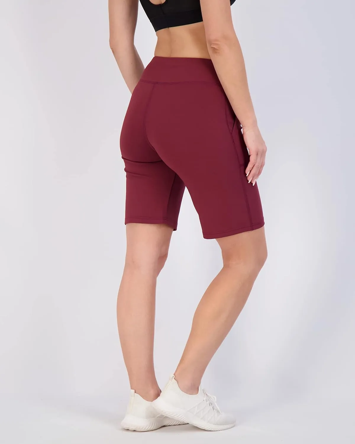 Real Essentials 4 Pack: Women's 9" Bermuda Long High Waisted Shorts with Pockets Casual Workout Athletic (Available in Plus)
