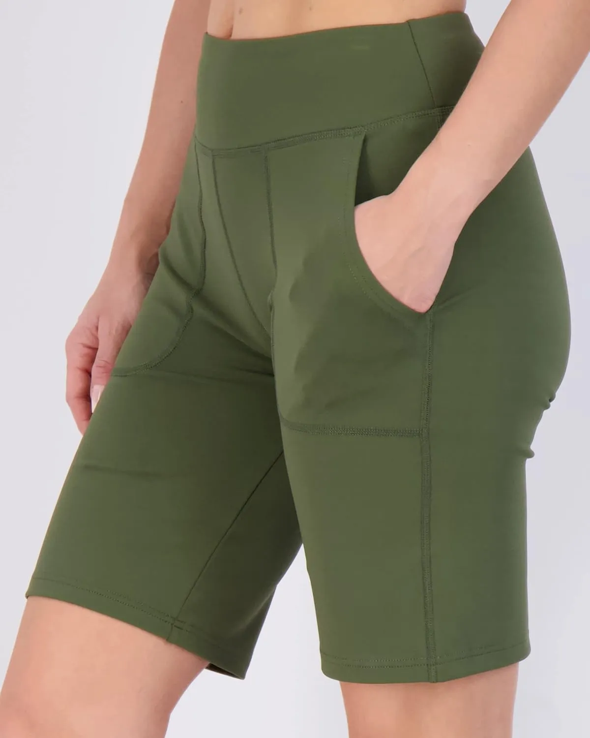 Real Essentials 4 Pack: Women's 9" Bermuda Long High Waisted Shorts with Pockets Casual Workout Athletic (Available in Plus)